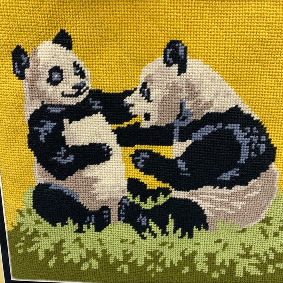 Panda Needlepoint Framed Wall Art  Matted 14 X 14 Foam Backing Home Decor Gifts - Picture 6 of 6